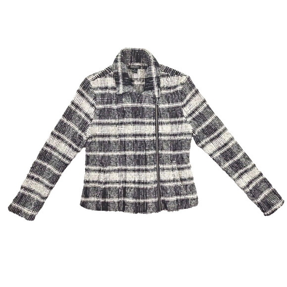 Lucky Brand Black Plaid Moto Knit Sweater Women's Size Medium Jacket Harper Y2K - Picture 1 of 16